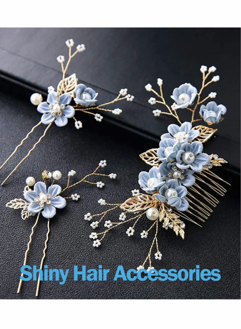 KASTWAVE Wedding Hair Comb, 4 Pcs Bridal Wedding Handmade Floral Hair Comb Set Wedding Accessories Floral Bridal Headpiece Hair Clips for Bride Bridesmaid - Image 4