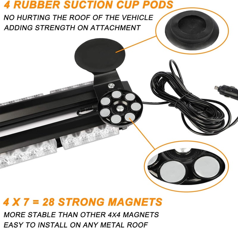 ASPL 29.5" 54 LED Strobe Light Bar Double Side Flashing High Intensity Emergency Warning Flash Strobe Light with Magnetic Base for Safety Construction Vehicles Tow Trucks Pickup (Amber) - Image 4