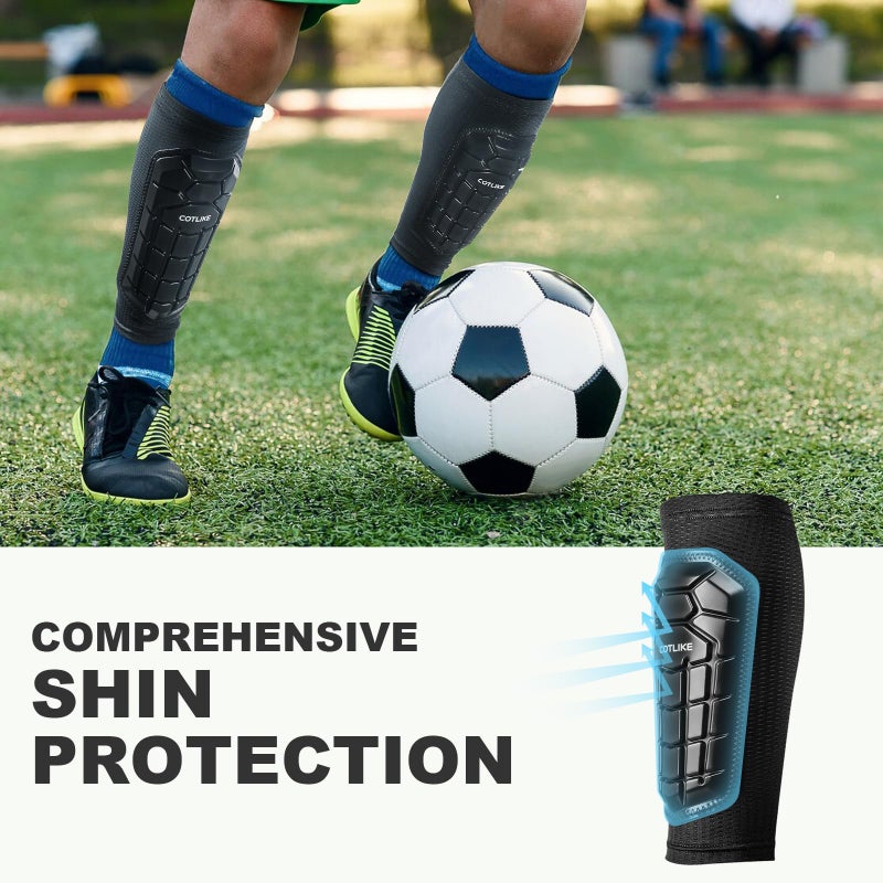 COTLIKE Soccer Shin Guards Kids Youth, Shin Guard Sleeves for Boys Girls Adults Men Women, Protective Soccer Equipment for 2-18 Years Old Boys Girls, High Impact Resistant Breathable Comfortable - S - Image 5