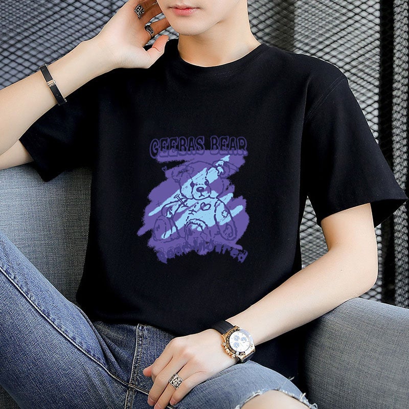 Short Sleeve T-Shirt Men'S Summer Loose Graffiti Printing Fashion Trend Pure Cotton Street Style Casual Top - Image 3