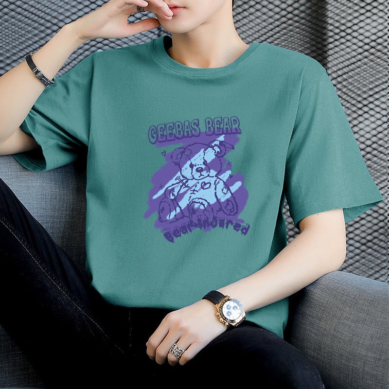 Short Sleeve T-Shirt Men'S Summer Loose Graffiti Printing Fashion Trend Pure Cotton Street Style Casual Top - Image 4