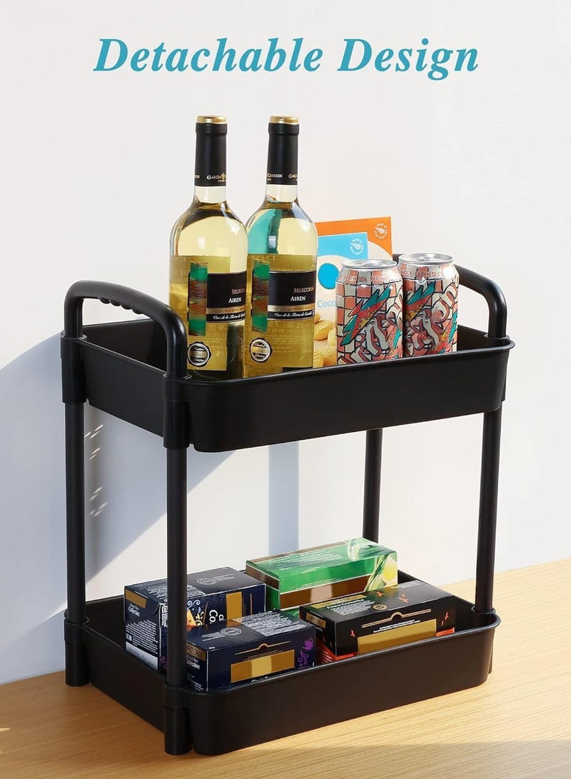 Rolling Cart with Lockable Wheels,Multifunctional Storage Shelves with Handle, Mobile Shelving Unit Cart Kitchen Storage Organizer for Bathroom,Laundry,Living Room (Black, 3-Tier) - Image 3