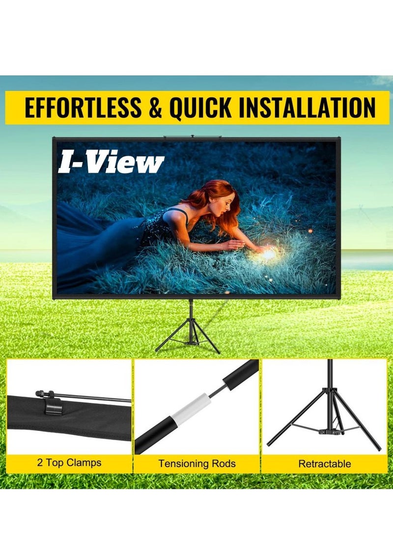 iView 180×180 cm Portable Tripod Projector Screen – 96" Diagonal, MaxWhite 1.1 Gain, 160° Viewing Angle, Adjustable Height, Keystone Eliminator, Black Masking Borders - Image 1