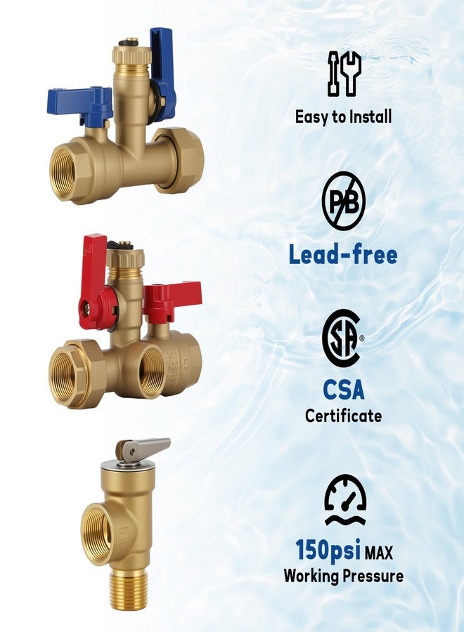 MEASUREMAN Tankless Water Heater Service Valve Kit, 3/4" IPS Forged Brass Isolator Valves with Pressure Relief, Heavy-Duty Lead-Free Brass - Image 5