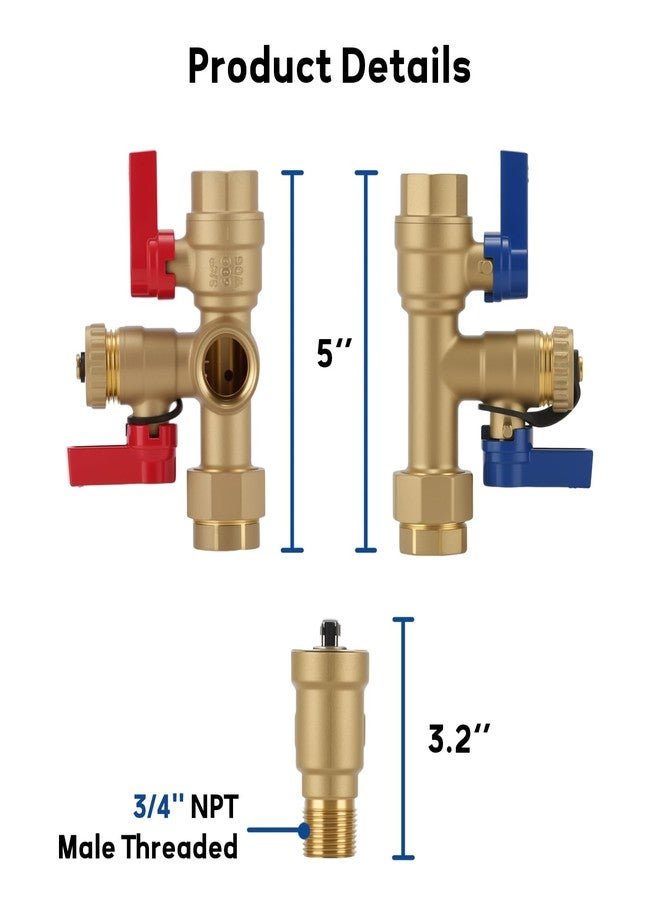 MEASUREMAN Tankless Water Heater Service Valve Kit, 3/4" IPS Forged Brass Isolator Valves with Pressure Relief, Heavy-Duty Lead-Free Brass - Image 4