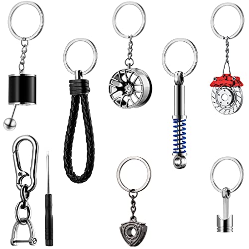 Frienda 8 Pcs Mini Tool Keychain Car Lovers Key Chain Set Brake Pad Car Wheel Turbo Keychain for Men Christmas GiftChic Color - Image 1