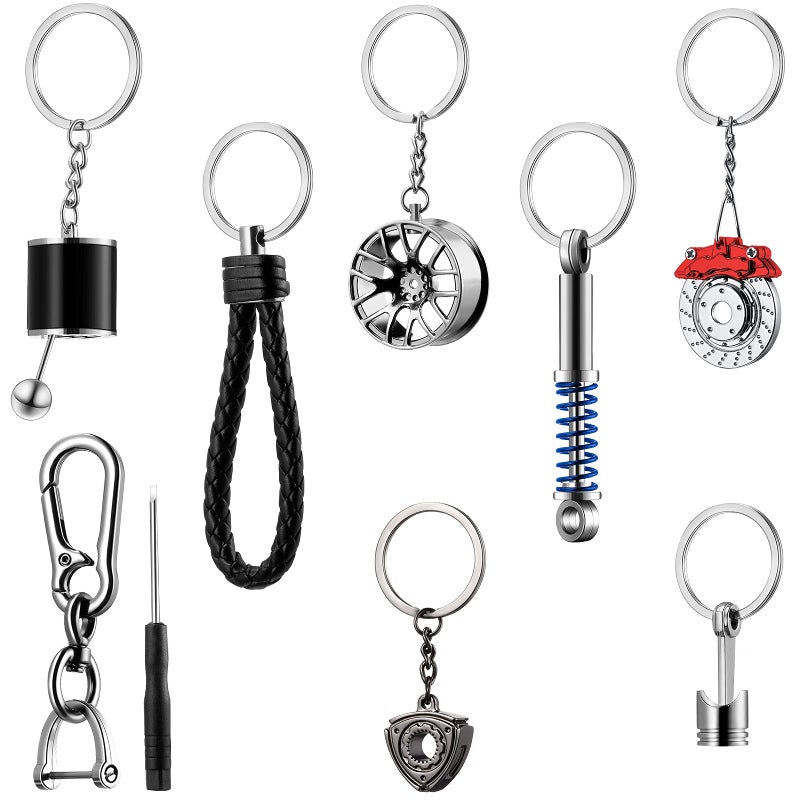 Frienda 8 Pcs Mini Tool Keychain Car Lovers Key Chain Set Brake Pad Car Wheel Turbo Keychain for Men Christmas GiftChic Color - Image 2