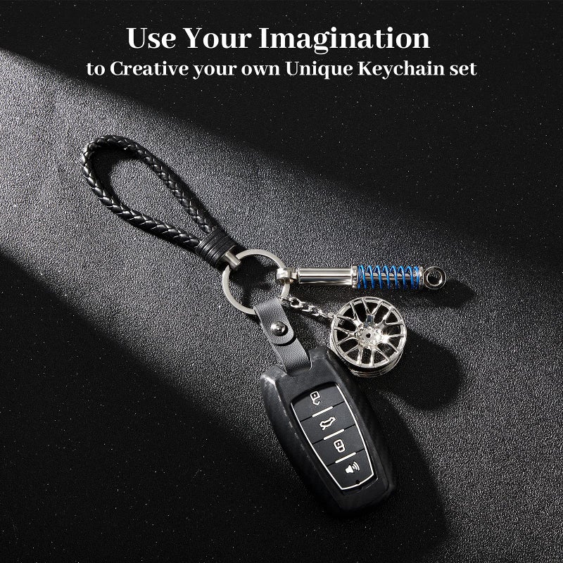 Frienda 8 Pcs Mini Tool Keychain Car Lovers Key Chain Set Brake Pad Car Wheel Turbo Keychain for Men Christmas GiftChic Color - Image 4
