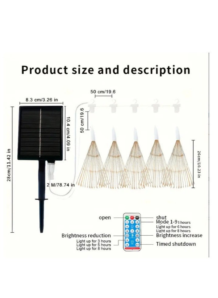 Generic - Solar hanging firework  lamp, remote control LED outdoor light, suitable for balconies, gardens, courtyards, parks, corridors, festival decorative light strings,8 kinds of lighting mod - Image 1