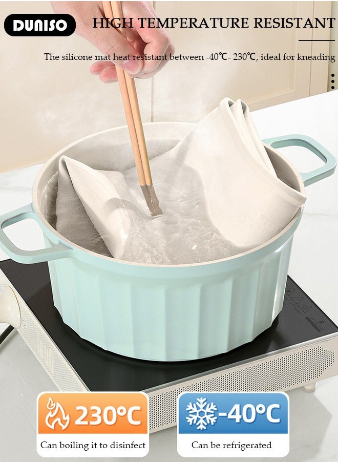 DUNISO - Silicone Baking Mat for Rolling Dough Non Slip-Silicone Dough Mat for Counter, Waterproof Silicone Pastry Mat, Reusable Non Stick Baking Mat with Dough Cutter Pastry Brush Rolling Pin And Storage Bag for Cookies, Bread, Pizza, Fondant - Image 1