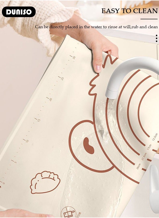DUNISO - Silicone Baking Mat for Rolling Dough Non Slip-Silicone Dough Mat for Counter, Waterproof Silicone Pastry Mat, Reusable Non Stick Baking Mat with Dough Cutter Pastry Brush Rolling Pin And Storage Bag for Cookies, Bread, Pizza, Fondant - Image 1