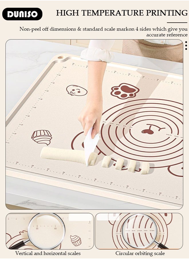 DUNISO - Silicone Baking Mat for Rolling Dough Non Slip-Silicone Dough Mat for Counter, Waterproof Silicone Pastry Mat, Reusable Non Stick Baking Mat with Dough Cutter Pastry Brush Rolling Pin And Storage Bag for Cookies, Bread, Pizza, Fondant - Image 1