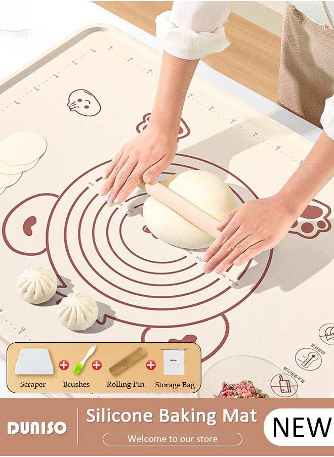DUNISO - Silicone Baking Mat for Rolling Dough Non Slip-Silicone Dough Mat for Counter, Waterproof Silicone Pastry Mat, Reusable Non Stick Baking Mat with Dough Cutter Pastry Brush Rolling Pin And Storage Bag for Cookies, Bread, Pizza, Fondant - Image 1