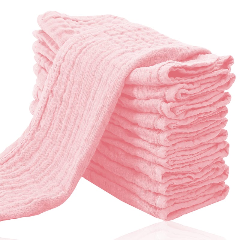 Cute Castle 12 Pack Muslin Burp Cloths for Baby UltraSoft 100 Cotton Baby Washcloths Large 20 by 10 Super Absorbent Milk Spit Up Rags Burpy Cloths for Unisex Boy Girl Pink
