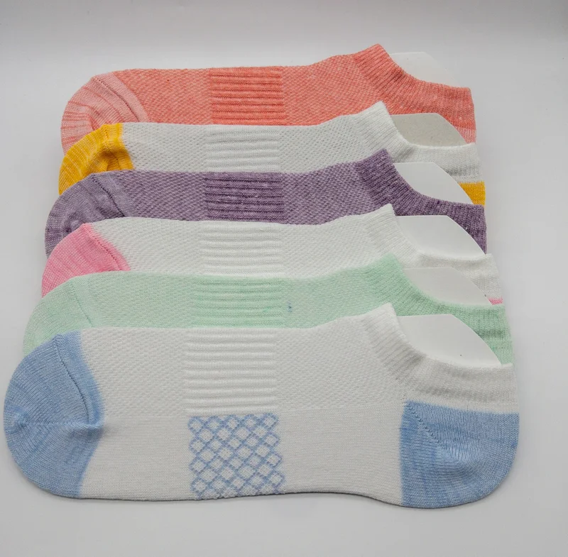 Ciho Socks 12 Pairs Mesh Knitted Ventilated Small Plaid Patterned Ankle Socks