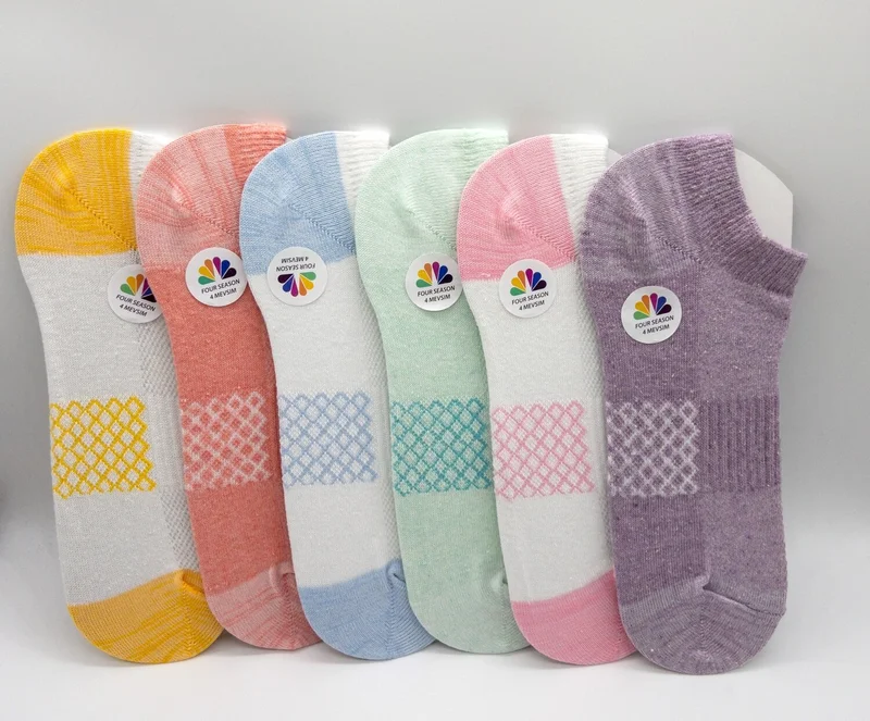 Ciho Socks 12 Pairs Mesh Knitted Ventilated Small Plaid Patterned Ankle Socks