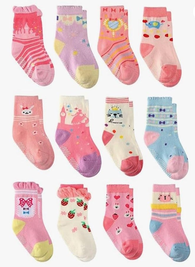 Freshfoot Organic Cotton Ankle Length Anti Slip Socks For Baby With Grip 0-36 Months-Cartoon, Multicolored