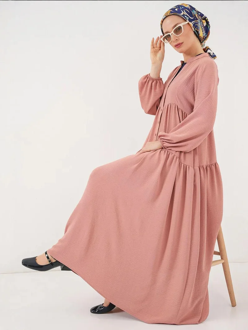 BIG DART BDART V-Neck Button Closure Relaxed Fit Maxi Dress