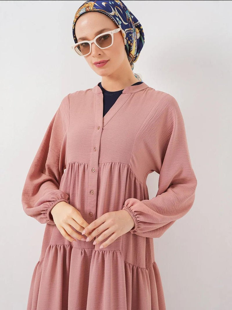 بيغ دارت فستان ماكسي بياقة على شكل حرف  وأزرار وفتحة مريحة - Image 4
