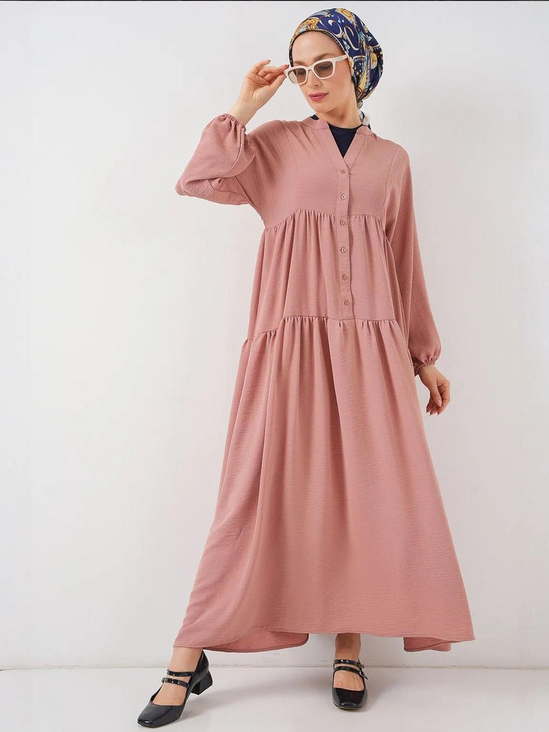 بيغ دارت فستان ماكسي بياقة على شكل حرف  وأزرار وفتحة مريحة - Image 1