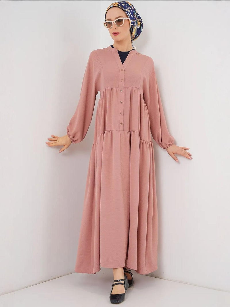 بيغ دارت فستان ماكسي بياقة على شكل حرف  وأزرار وفتحة مريحة - Image 3