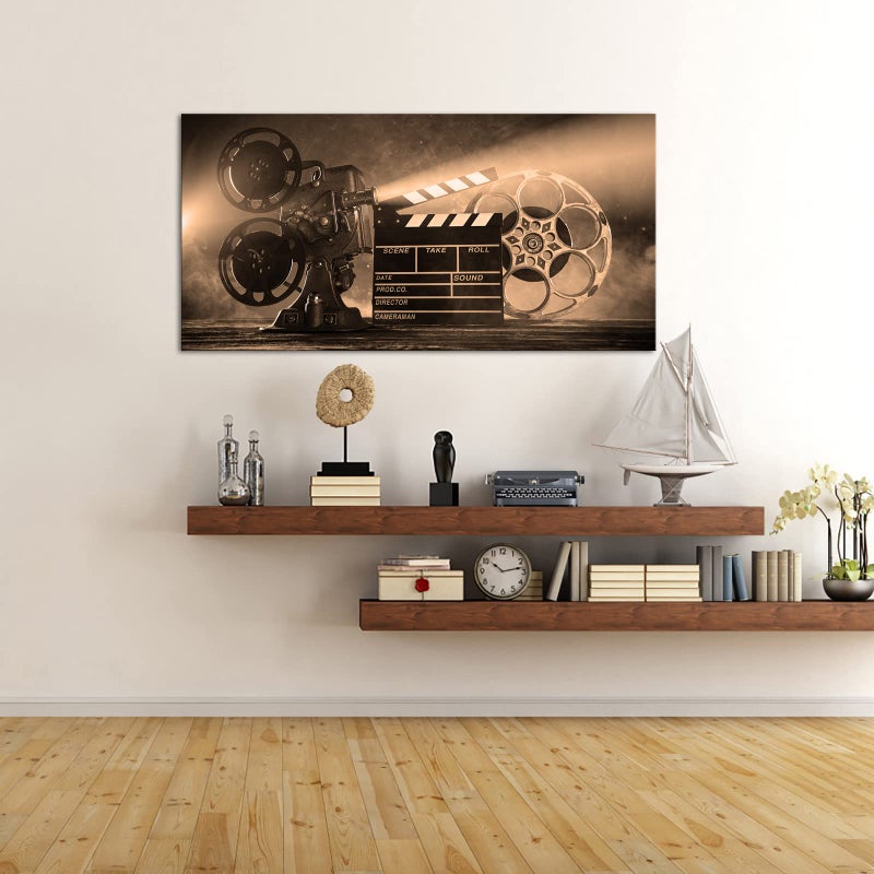 LevvArts Large Canvas Wall Art Classic Old Fashion Film Reels Poster Filmmaking Concept Scene Retro Sepia Pictures for Bar Pub Home Movie Theater Media Room Decor Ready to Hang 24"x48" - Image 3