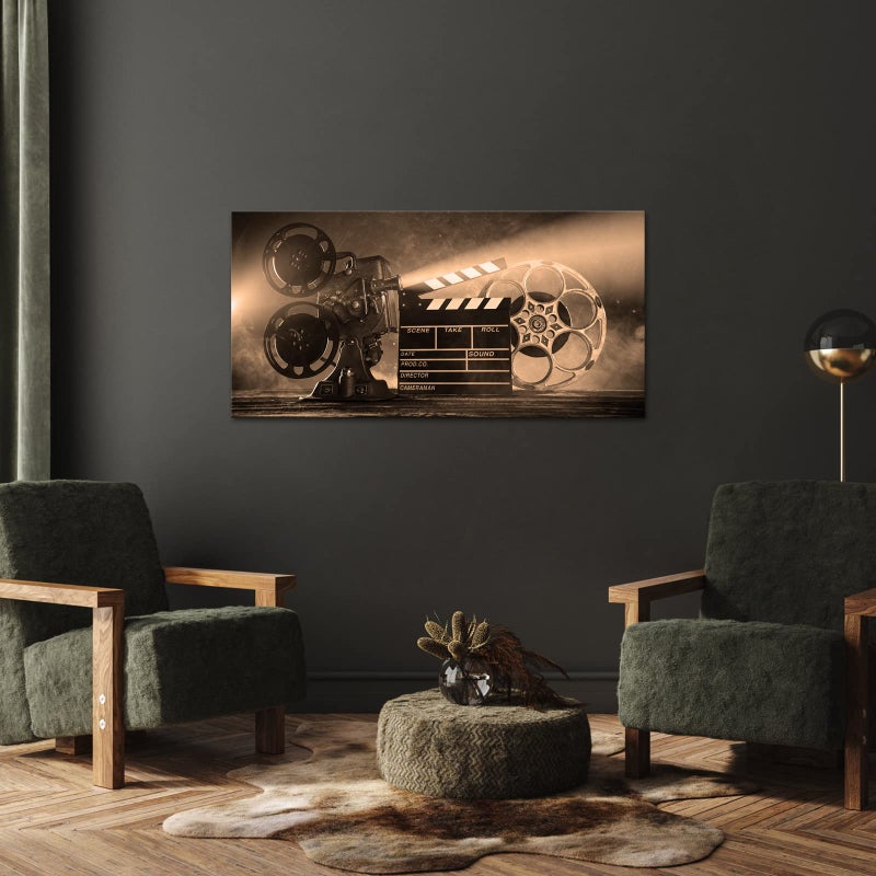 LevvArts Large Canvas Wall Art Classic Old Fashion Film Reels Poster Filmmaking Concept Scene Retro Sepia Pictures for Bar Pub Home Movie Theater Media Room Decor Ready to Hang 24"x48" - Image 4