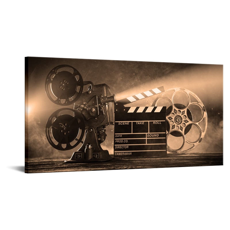 LevvArts Large Canvas Wall Art Classic Old Fashion Film Reels Poster Filmmaking Concept Scene Retro Sepia Pictures for Bar Pub Home Movie Theater Media Room Decor Ready to Hang 24"x48" - Image 1