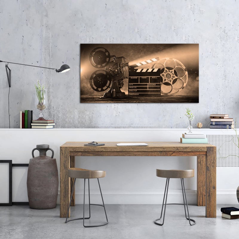 LevvArts Large Canvas Wall Art Classic Old Fashion Film Reels Poster Filmmaking Concept Scene Retro Sepia Pictures for Bar Pub Home Movie Theater Media Room Decor Ready to Hang 24"x48" - Image 5