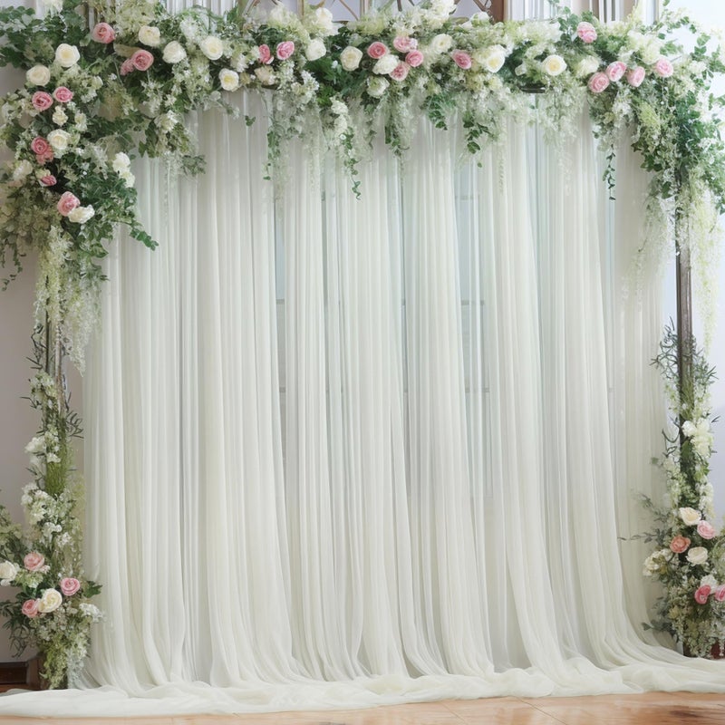10x10ft Ivory Tulle Backdrop Curtain for Parites Sheer Backdrop Curtains for Wedding Baby Shower Birthday Party Photo Shoot Decorations