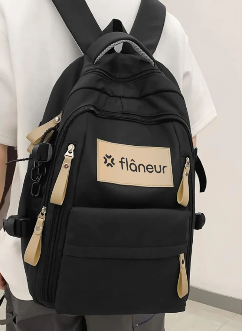 flâneur School Backpack with Leather Accents - Lightweight Schoolbag for Studets, Daypack for Men & Women, Multi-Compartment, Waterproof Bag, Comfortable Straps, Essential for Travel and Sports