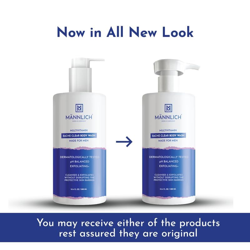 Mannlich غسول الجسم للرجال مانليخ 2 حمض الساليسيليك 300 مل غسول الجسم باكن كلير جل استحمام للرجال 3 نياسيناميد يمنع حب الشباب في الجسم يقشر ويغذي البشرة مناسب لجميع أنواع البشرة خالي من البارابين و SLS - Image 3
