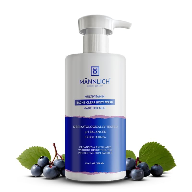 Mannlich غسول الجسم للرجال مانليخ 2 حمض الساليسيليك 300 مل غسول الجسم باكن كلير جل استحمام للرجال 3 نياسيناميد يمنع حب الشباب في الجسم يقشر ويغذي البشرة مناسب لجميع أنواع البشرة خالي من البارابين و SLS - Image 2