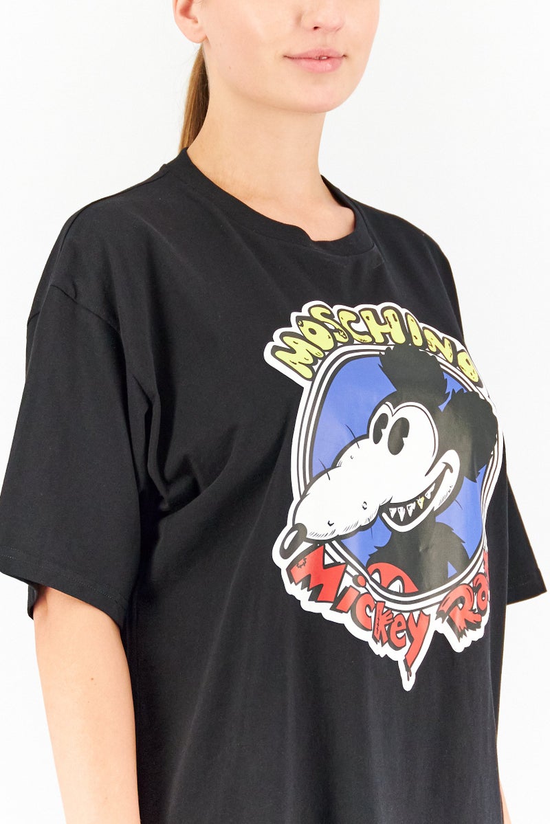 MOSCHINO Women Crew Neck Short Sleeves Graphic Print T-shirts, Black Combo - Image 3