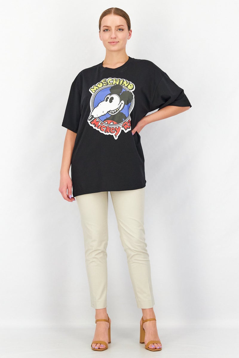 MOSCHINO Women Crew Neck Short Sleeves Graphic Print T-shirts, Black Combo - Image 4