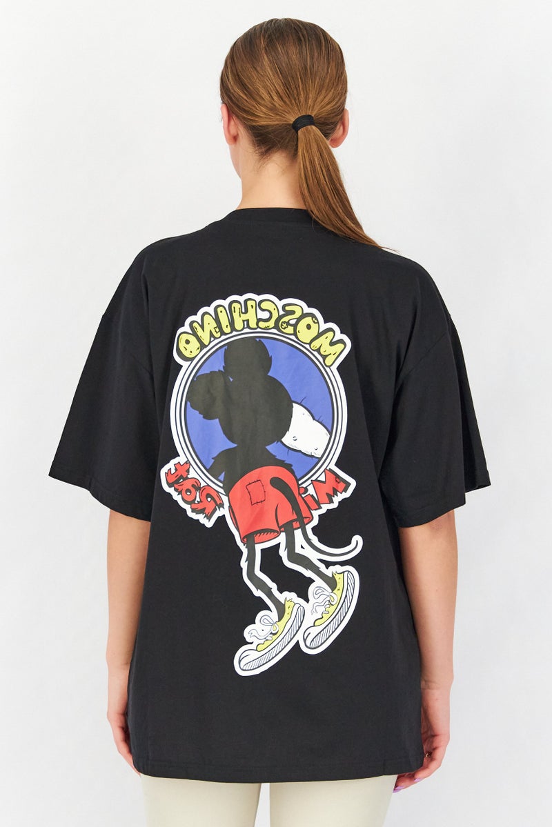 MOSCHINO Women Crew Neck Short Sleeves Graphic Print T-shirts, Black Combo - Image 2