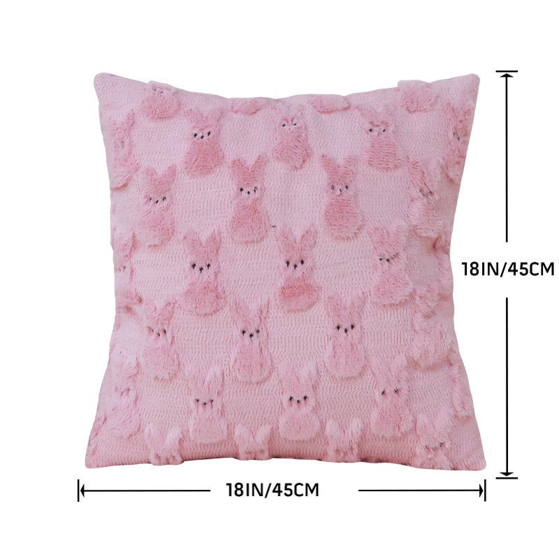 Yuubin Easter Bunny Pillow Covers 18x18 Set of 2,Rabbit Soft Plush Faux Fur Pink Spring Throw Pillow Cases for Home Decorations Sofa Bedroom Living Room Couch Bed Decor - Image 4