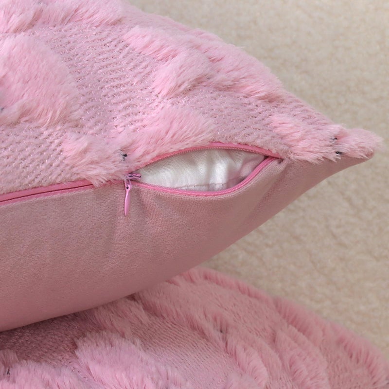 Yuubin Easter Bunny Pillow Covers 18x18 Set of 2,Rabbit Soft Plush Faux Fur Pink Spring Throw Pillow Cases for Home Decorations Sofa Bedroom Living Room Couch Bed Decor - Image 3