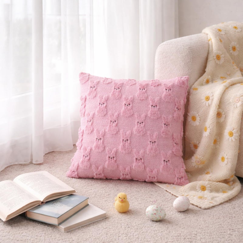 Yuubin Easter Bunny Pillow Covers 18x18 Set of 2,Rabbit Soft Plush Faux Fur Pink Spring Throw Pillow Cases for Home Decorations Sofa Bedroom Living Room Couch Bed Decor - Image 5