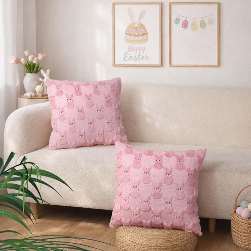 Yuubin Easter Bunny Pillow Covers 18x18 Set of 2,Rabbit Soft Plush Faux Fur Pink Spring Throw Pillow Cases for Home Decorations Sofa Bedroom Living Room Couch Bed Decor - Image 2