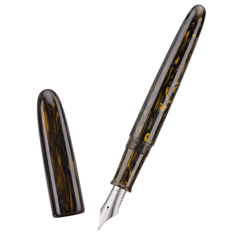 Asvine C80 Fountain Pen #8 Stub 1.1mm Nib Large Handcraft Calligraphy Art Drawing Pen with Converter Pen Case Collection Set (Brown Gold) - Image 4