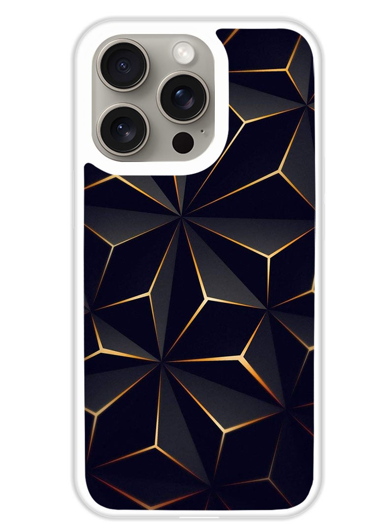 Theodor Protective Case Cover For APPLE IPHONE 15 Pro Black Gold Patter (White Bumper) - Image 1