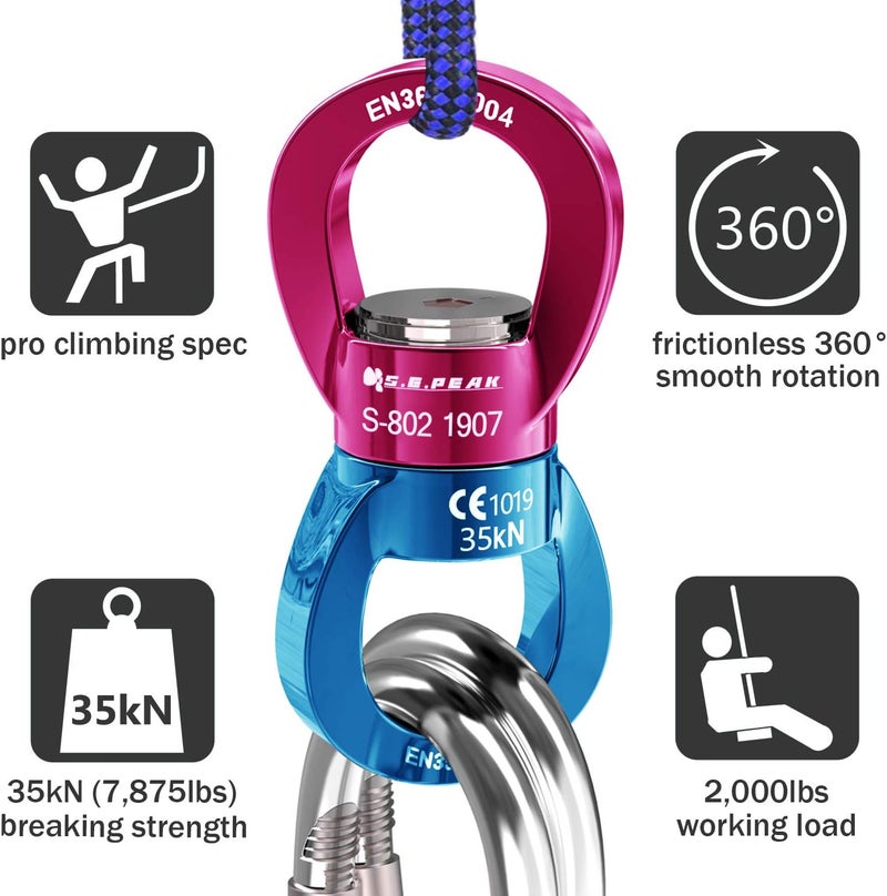 PROND Swing Swivel 35kN Safest Rotational Device, Swing Spinner, Carabiner Swivel, Climbing Rope Swivels for Children’s Web Tree Swing Setting, Aerial Dance, Hanging Hammock - Image 3