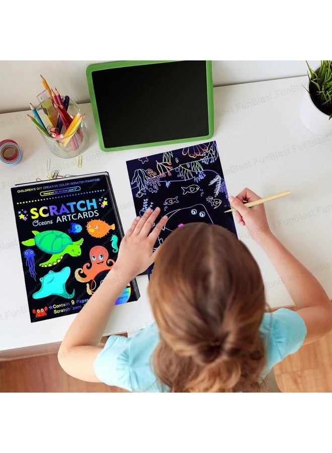 FunBlast Scratch Painting Art Cards - DIY Magic Colouring Art Scratch Cards, Scratch Art Painting Paper with Stylus for Drawing, Sketching, Art & Craft Kit for Kids (Sea Animal) - Image 4