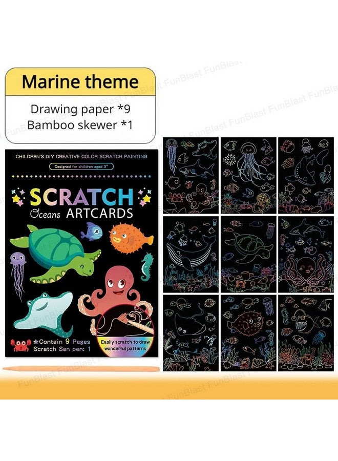 FunBlast Scratch Painting Art Cards - DIY Magic Colouring Art Scratch Cards, Scratch Art Painting Paper with Stylus for Drawing, Sketching, Art & Craft Kit for Kids (Sea Animal) - Image 3