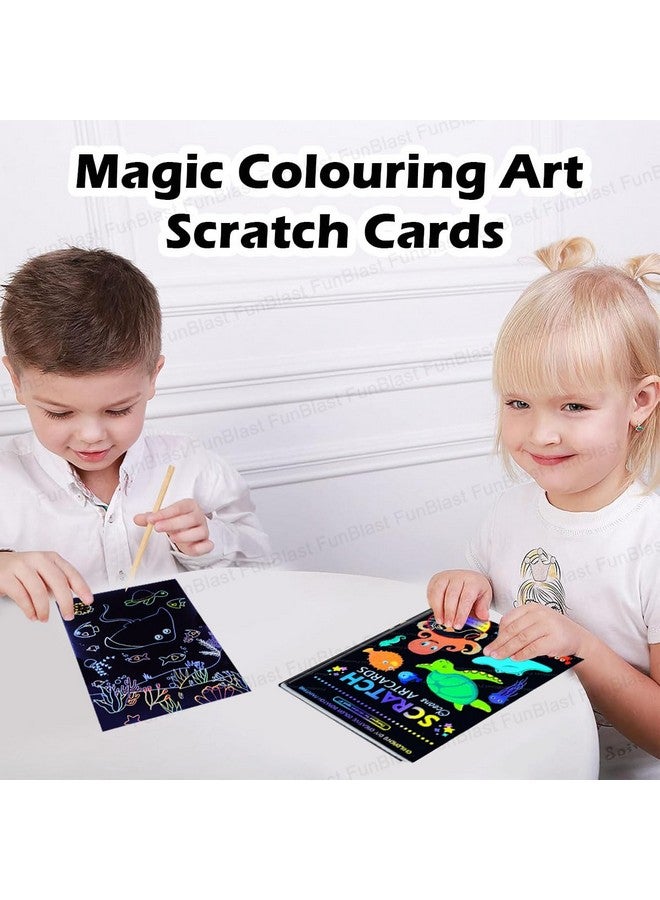 FunBlast Scratch Painting Art Cards - DIY Magic Colouring Art Scratch Cards, Scratch Art Painting Paper with Stylus for Drawing, Sketching, Art & Craft Kit for Kids (Sea Animal) - Image 5