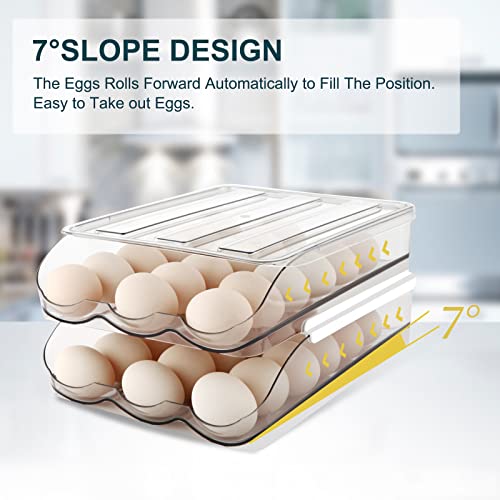 MesRosa Egg Holder for Fridge, Automatically Rolling Egg Storage Container for Refrigerator,Large Capacity Egg Organizer for Fridge with Lid,Clear Plastic Dispenser, Tray & Bin -2 Layer - Image 3