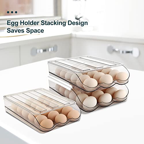 MesRosa Egg Holder for Fridge, Automatically Rolling Egg Storage Container for Refrigerator,Large Capacity Egg Organizer for Fridge with Lid,Clear Plastic Dispenser, Tray & Bin -2 Layer - Image 4