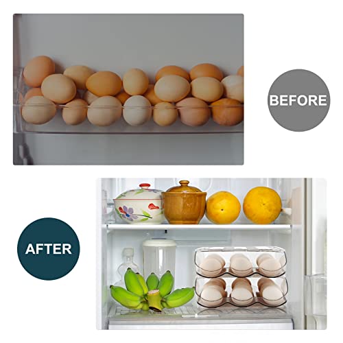 MesRosa Egg Holder for Fridge, Automatically Rolling Egg Storage Container for Refrigerator,Large Capacity Egg Organizer for Fridge with Lid,Clear Plastic Dispenser, Tray & Bin -2 Layer - Image 2