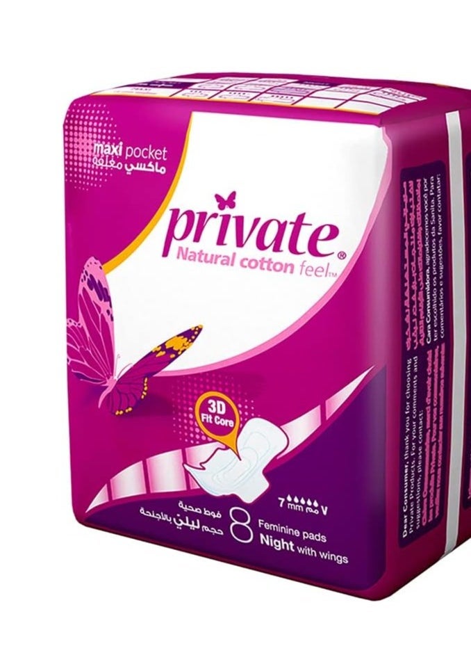 8-Piece Natural Cotton Feel Maxi Feminine Pads With Wings